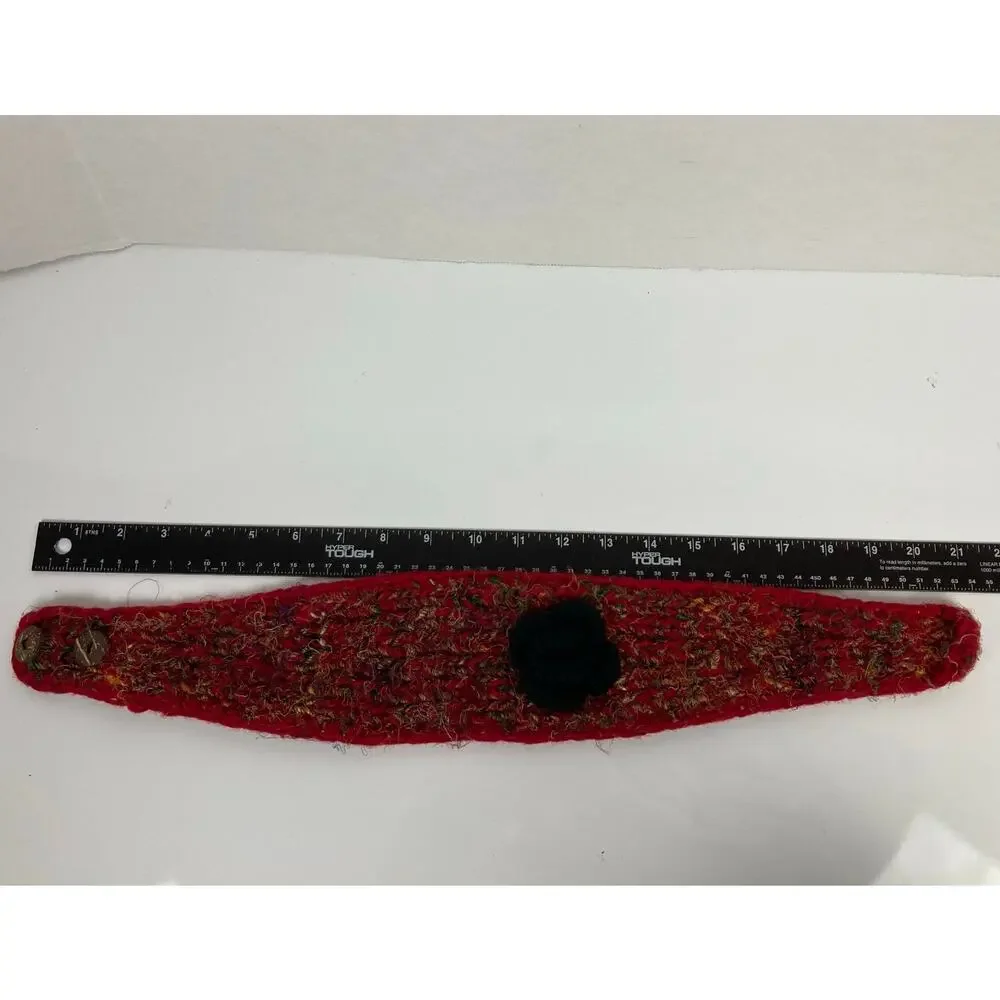 Rising Tide Wool Silk Blend Knit Headband Red Black Flower Fleece Lined Nepal